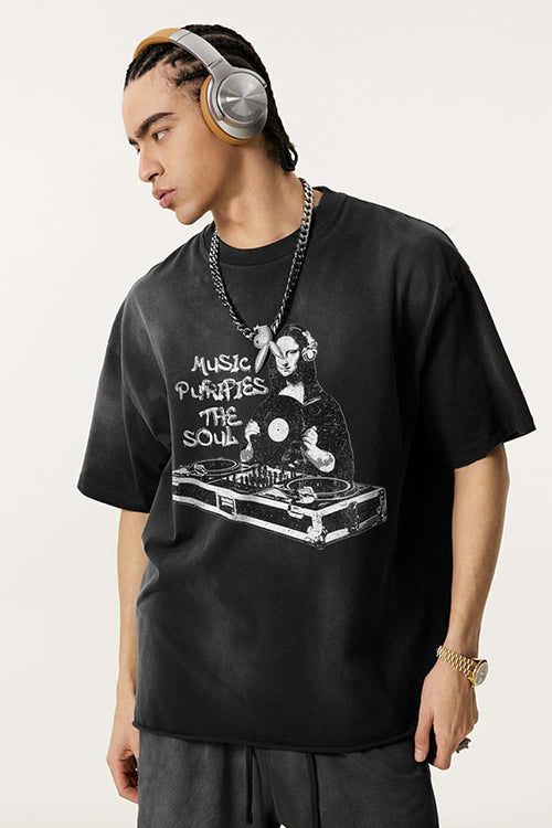 Breathable Vintage Graphic Tee - Vintage Black
