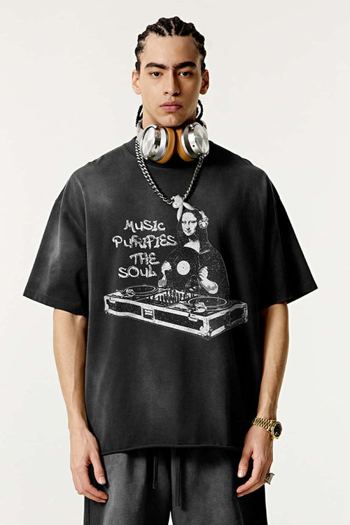 Breathable Vintage Graphic Tee - Vintage Black