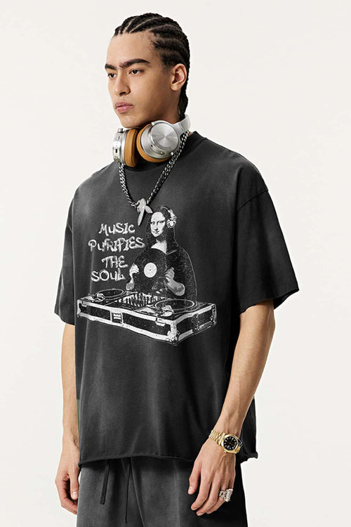 Breathable Vintage Graphic Tee - Vintage Black