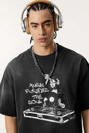 Breathable Vintage Graphic Tee - Vintage Black