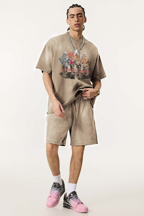 Distressed Painterly Graphic Tee - Vintage Khaki