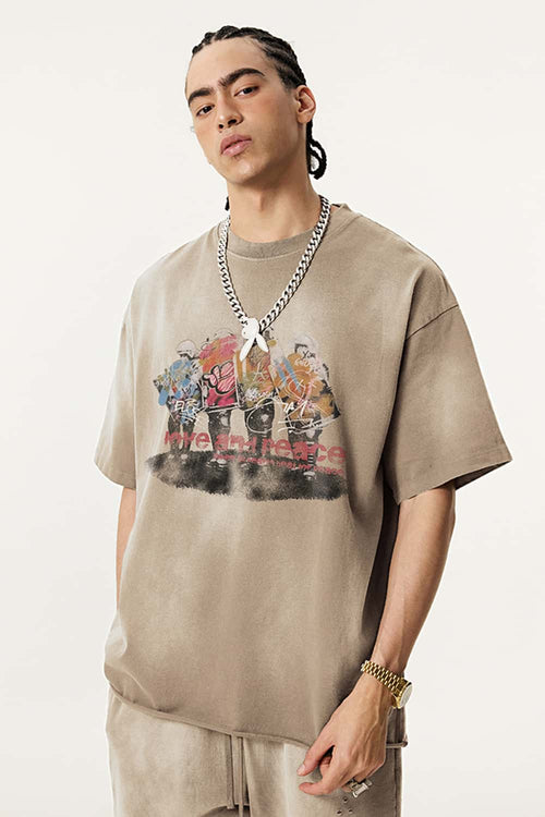 Distressed Painterly Graphic Tee - Vintage Khaki