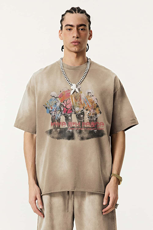 Distressed Painterly Graphic Tee - Vintage Khaki