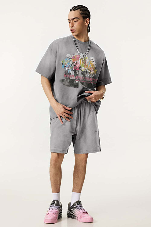 Distressed Painterly Graphic Tee - Vintage Medium Gray