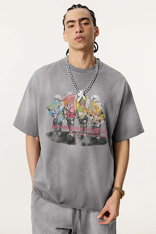 Distressed Painterly Graphic Tee - Vintage Medium Gray