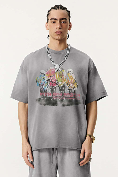 Distressed Painterly Graphic Tee - Vintage Medium Gray
