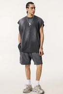 Vintage Distressed Breathable Active Muscle Tank - Dark Gray