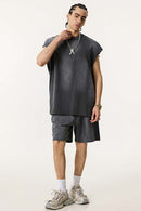 Vintage Distressed Breathable Active Muscle Tank - Dark Gray
