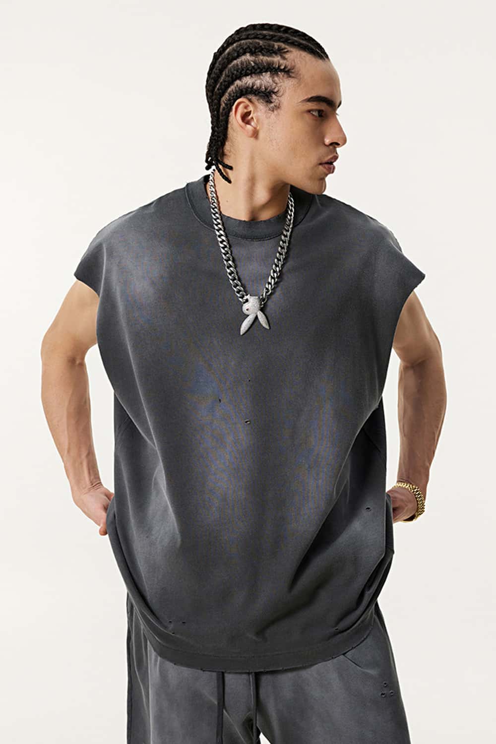 Distressed Sleeveless Vintage Tank Top