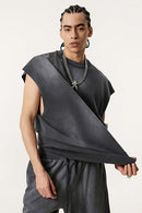 Vintage Distressed Breathable Active Muscle Tank - Dark Gray
