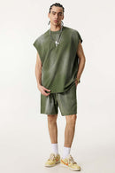 Vintage Distressed Breathable Active Muscle Tank - Vintage Army Green