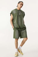 Vintage Distressed Breathable Active Muscle Tank - Vintage Army Green