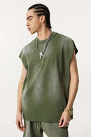Vintage Distressed Breathable Active Muscle Tank - Vintage Army Green