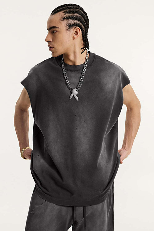 Vintage Distressed Breathable Active Muscle Tank - Vintage Black