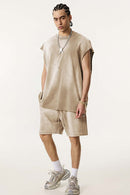 Vintage Distressed Breathable Active Muscle Tank - Vintage Khaki
