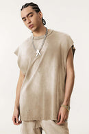 Vintage Distressed Breathable Active Muscle Tank - Vintage Khaki
