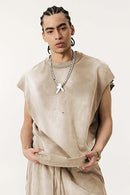 Vintage Distressed Breathable Active Muscle Tank - Vintage Khaki