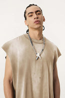 Vintage Distressed Breathable Active Muscle Tank - Vintage Khaki