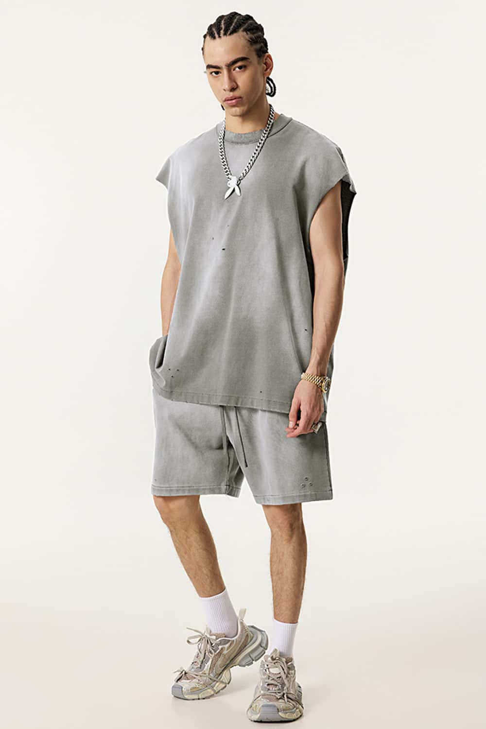 Distressed Sleeveless Vintage Tank Top