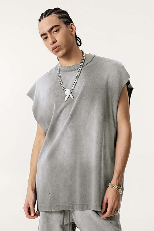 Vintage Distressed Breathable Active Muscle Tank - Vintage Medium Gray