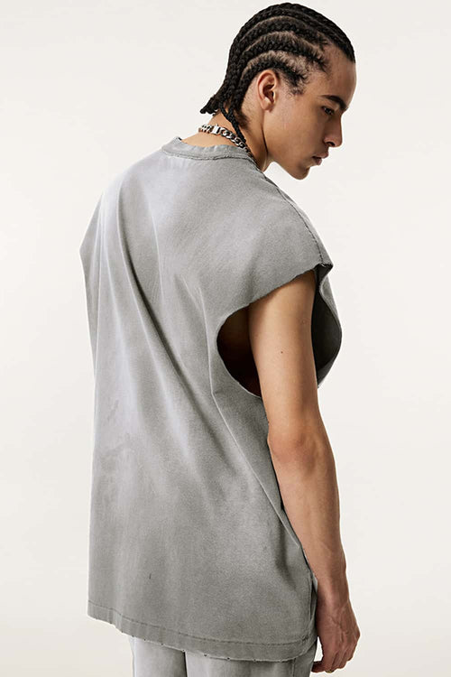 Vintage Distressed Breathable Active Muscle Tank - Vintage Medium Gray