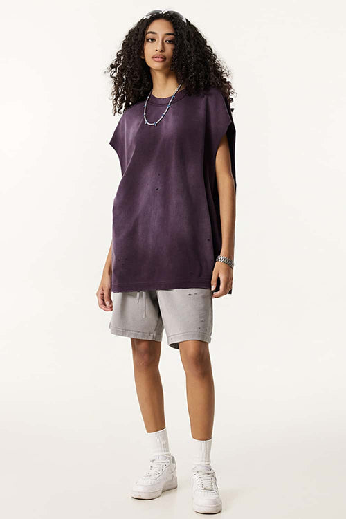 Vintage Distressed Breathable Active Muscle Tank - Vintage Purple