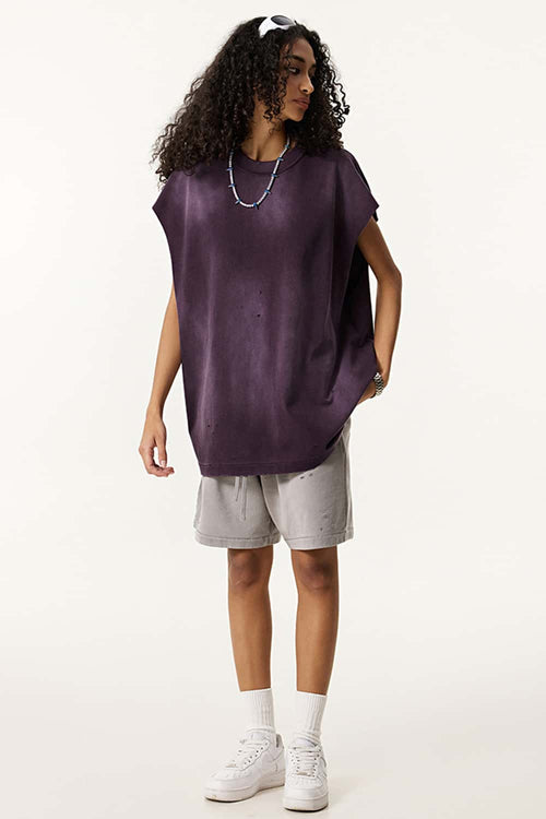 Vintage Distressed Breathable Active Muscle Tank - Vintage Purple
