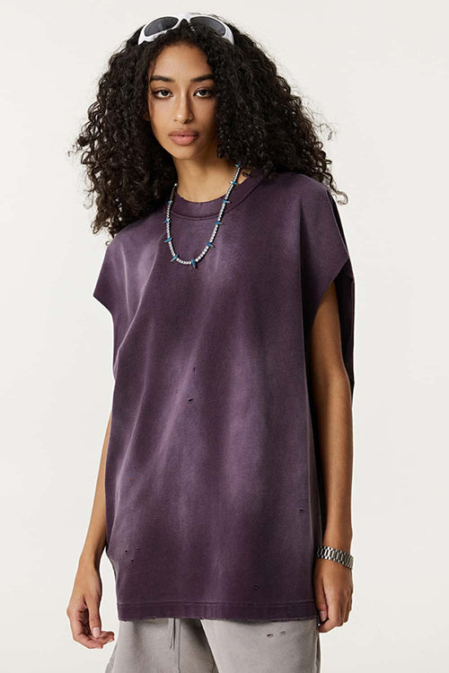 Vintage Distressed Breathable Active Muscle Tank - Vintage Purple