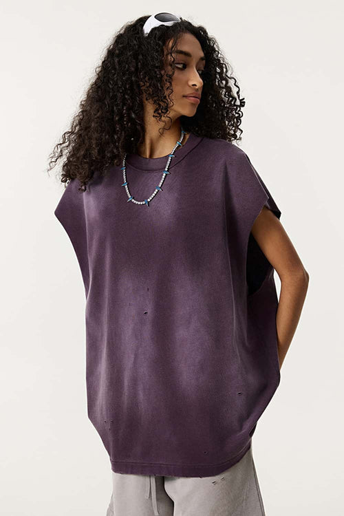 Vintage Distressed Breathable Active Muscle Tank - Vintage Purple