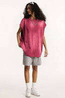 Vintage Distressed Breathable Active Muscle Tank - Vintage Red