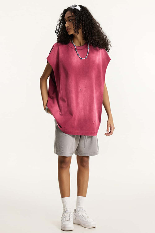Vintage Distressed Breathable Active Muscle Tank - Vintage Red