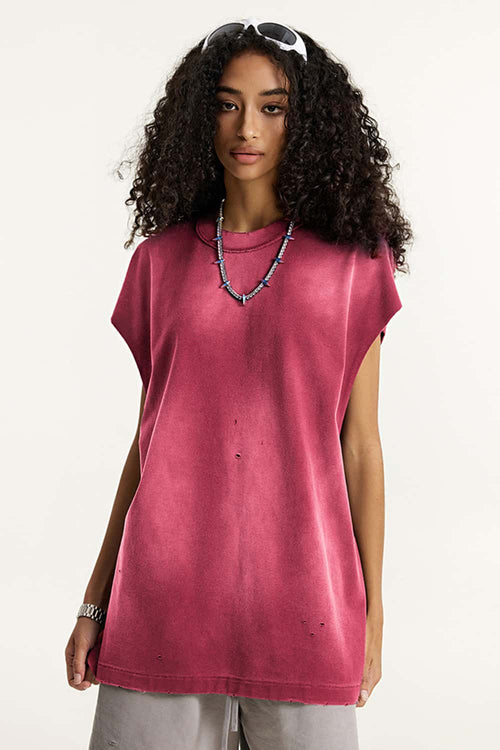 Vintage Distressed Breathable Active Muscle Tank - Vintage Red