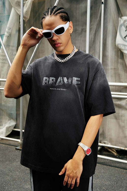 Heavyweight Washed Distressed Graphic Tee - Black