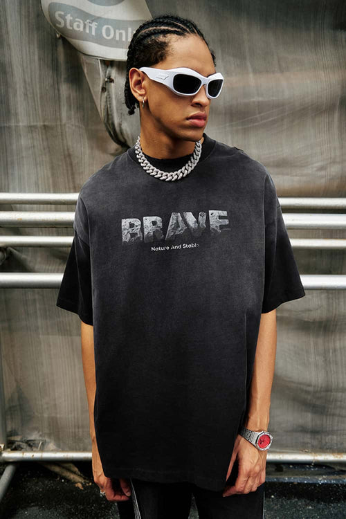 Heavyweight Washed Distressed Graphic Tee - Black