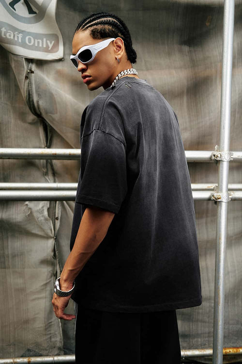 Heavyweight Washed Distressed Graphic Tee - Black