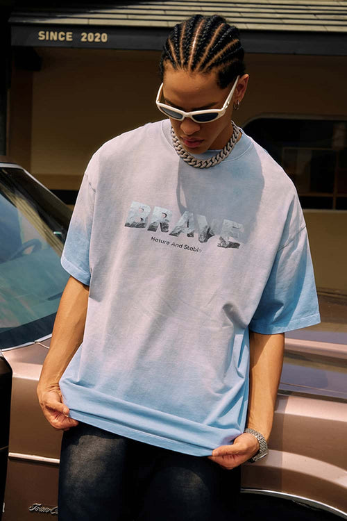 Heavyweight Washed Distressed Graphic Tee - Blue