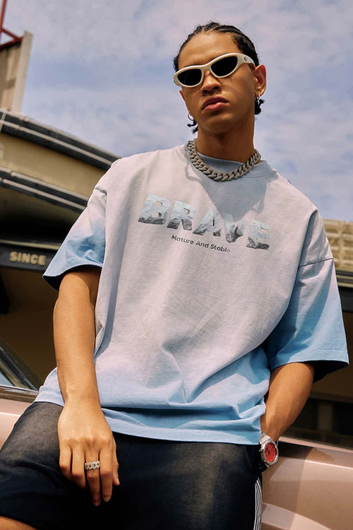 Heavyweight Washed Distressed Graphic Tee - Blue