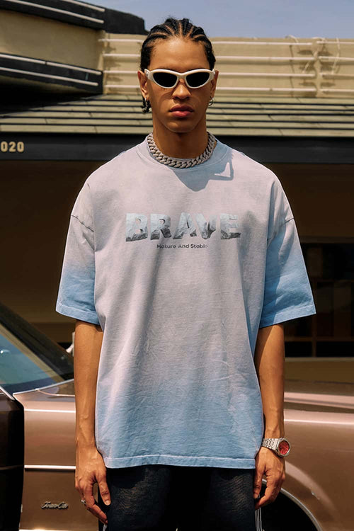 Heavyweight Washed Distressed Graphic Tee - Blue
