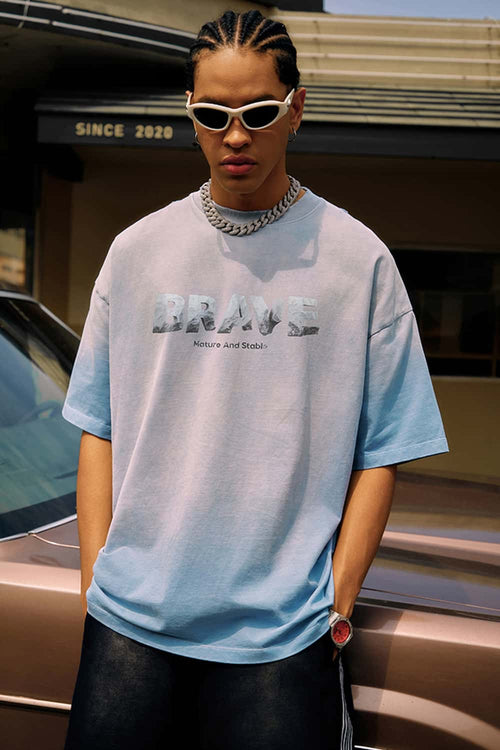 Heavyweight Washed Distressed Graphic Tee - Blue