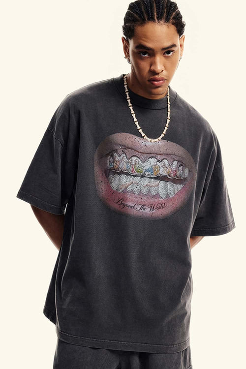 Heavyweight Vintage Distressed Graphic Tee - Fried Snowflakes