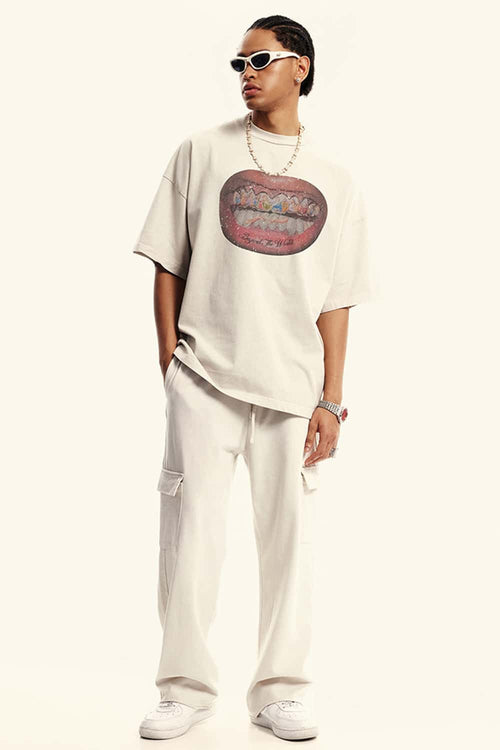 Heavyweight Vintage Distressed Graphic Tee - Slate Rice