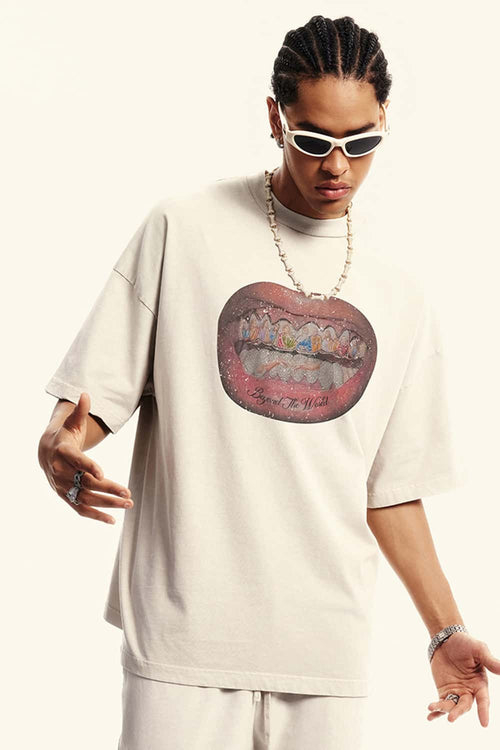 Heavyweight Vintage Distressed Graphic Tee - Slate Rice