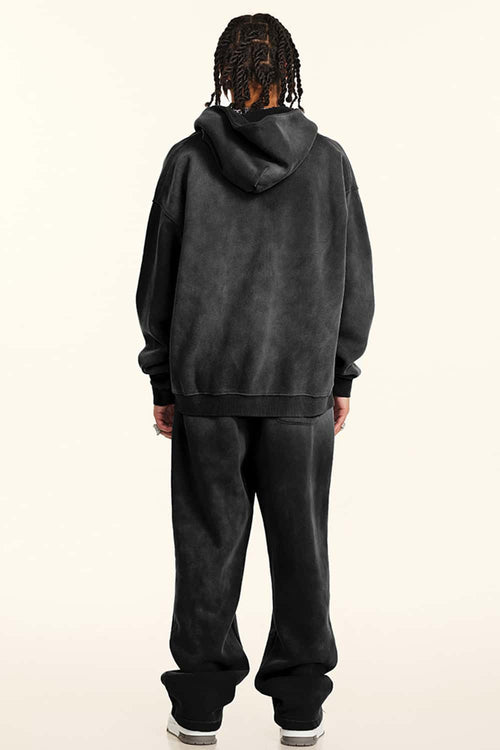 Graphic Fleece Zip-Up Hoodie - Black