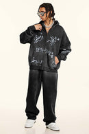Graphic Fleece Zip-Up Hoodie - Black