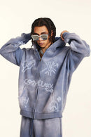 Graphic Fleece Zip-Up Hoodie - Blue