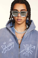 Graphic Fleece Zip-Up Hoodie - Blue