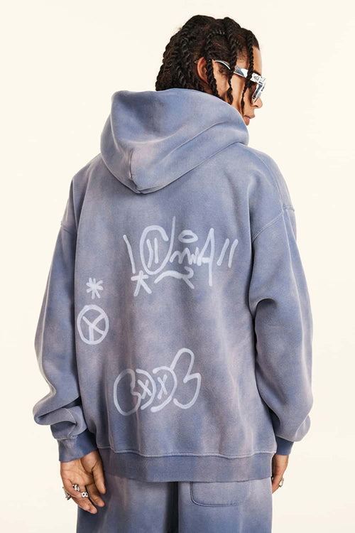 Graphic Fleece Zip-Up Hoodie - Blue
