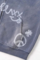 Graphic Fleece Zip-Up Hoodie - Blue