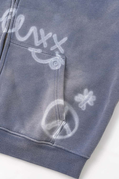 Graphic Fleece Zip-Up Hoodie - Blue
