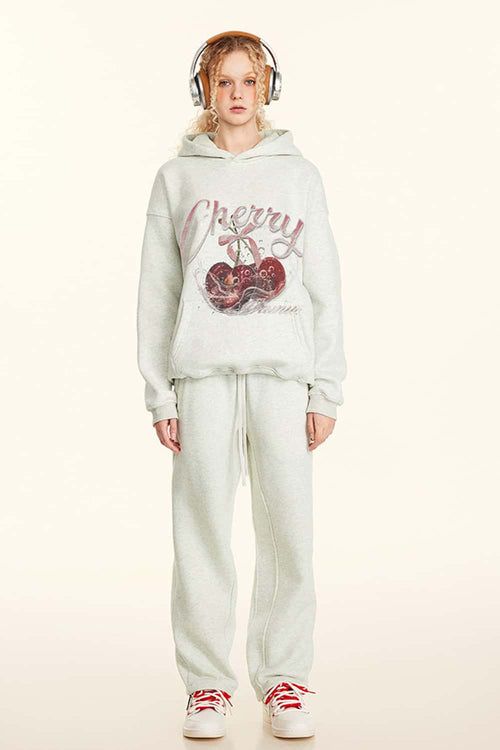 Premium Graphic Fleece Hoodie - Oat Gray